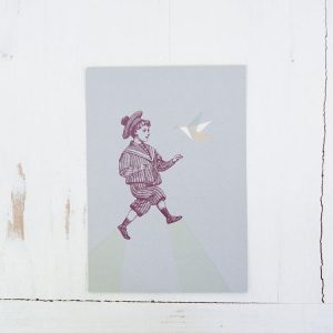 Postkarte Vintage - Bub und Origamischwalbe