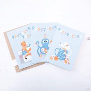 3er Set Klappkarten  - Kekskrake, Punschmaus & Geschenketiger