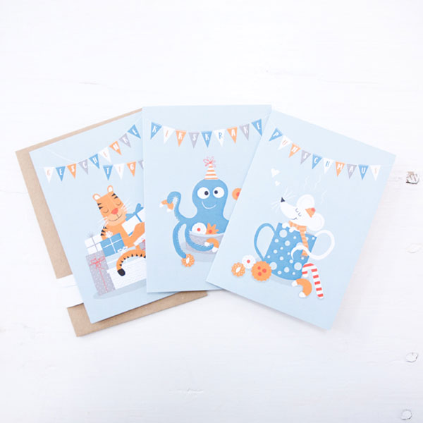 3er Set Klappkarten - Kekskrake, Punschmaus & Geschenketiger
