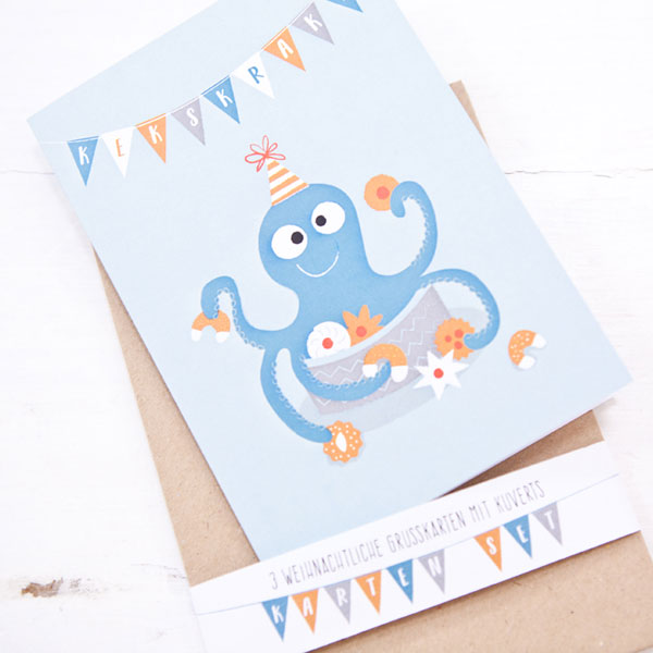 3er Set Klappkarten - Kekskrake, Punschmaus & Geschenketiger – Bild 5